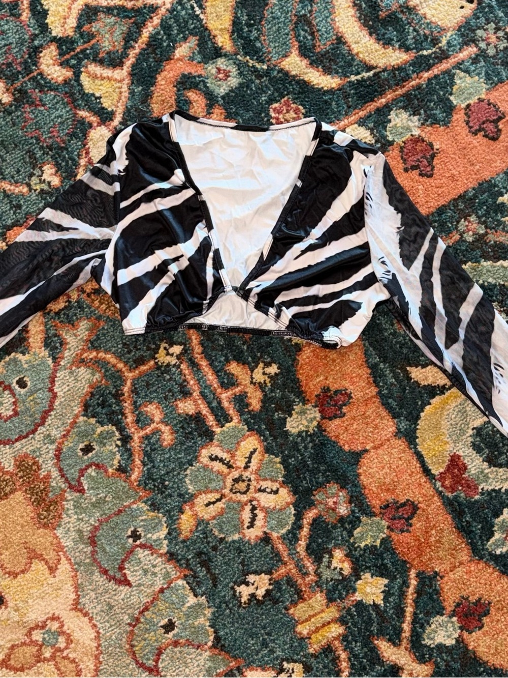 SHEIN Black & White Zebra-Print Cropped Wrap Top